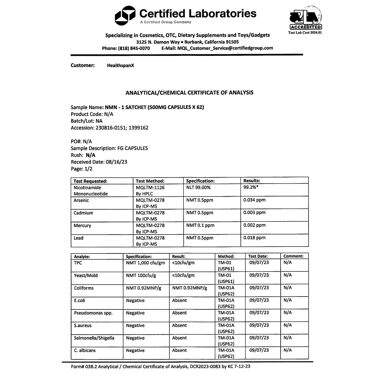 Ultra Pure NMN™ 500mg Capsules